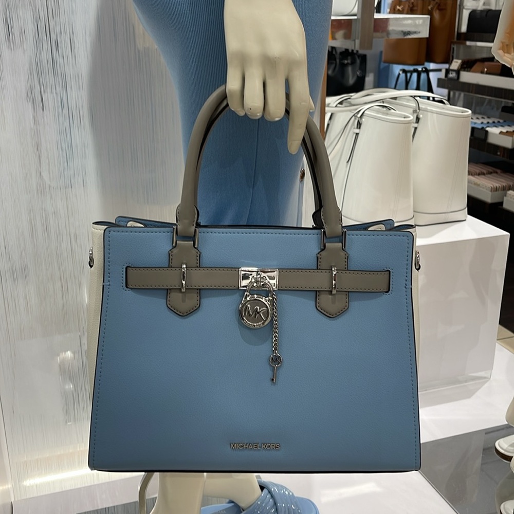 MICHAEL KORS Hamilton Medium Color-Block Leather Satchel
 LT SKY MLT
NWT - Picture 13 of 16